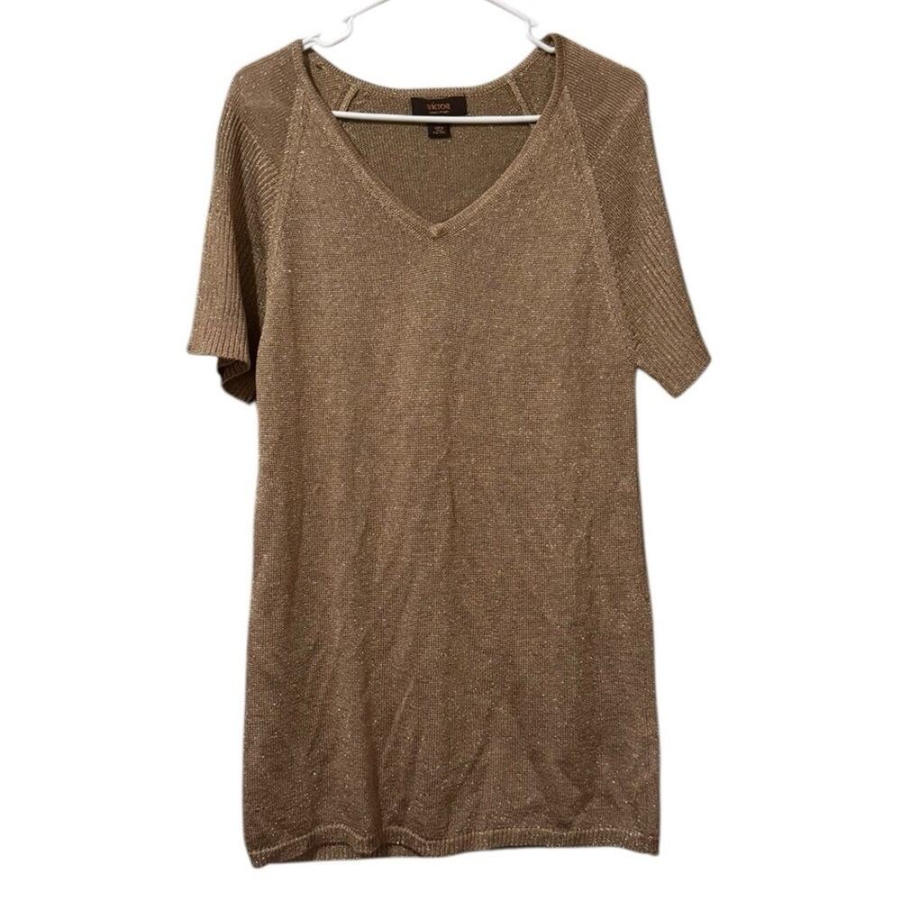 Victor Alfaro Women Size Medium Golf Metallic V‎ Neck Tunic Blouse Classic City